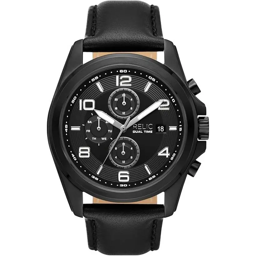 Relic by Fossil Men`s Daley Multifunction Black Leather Watch ZR16031