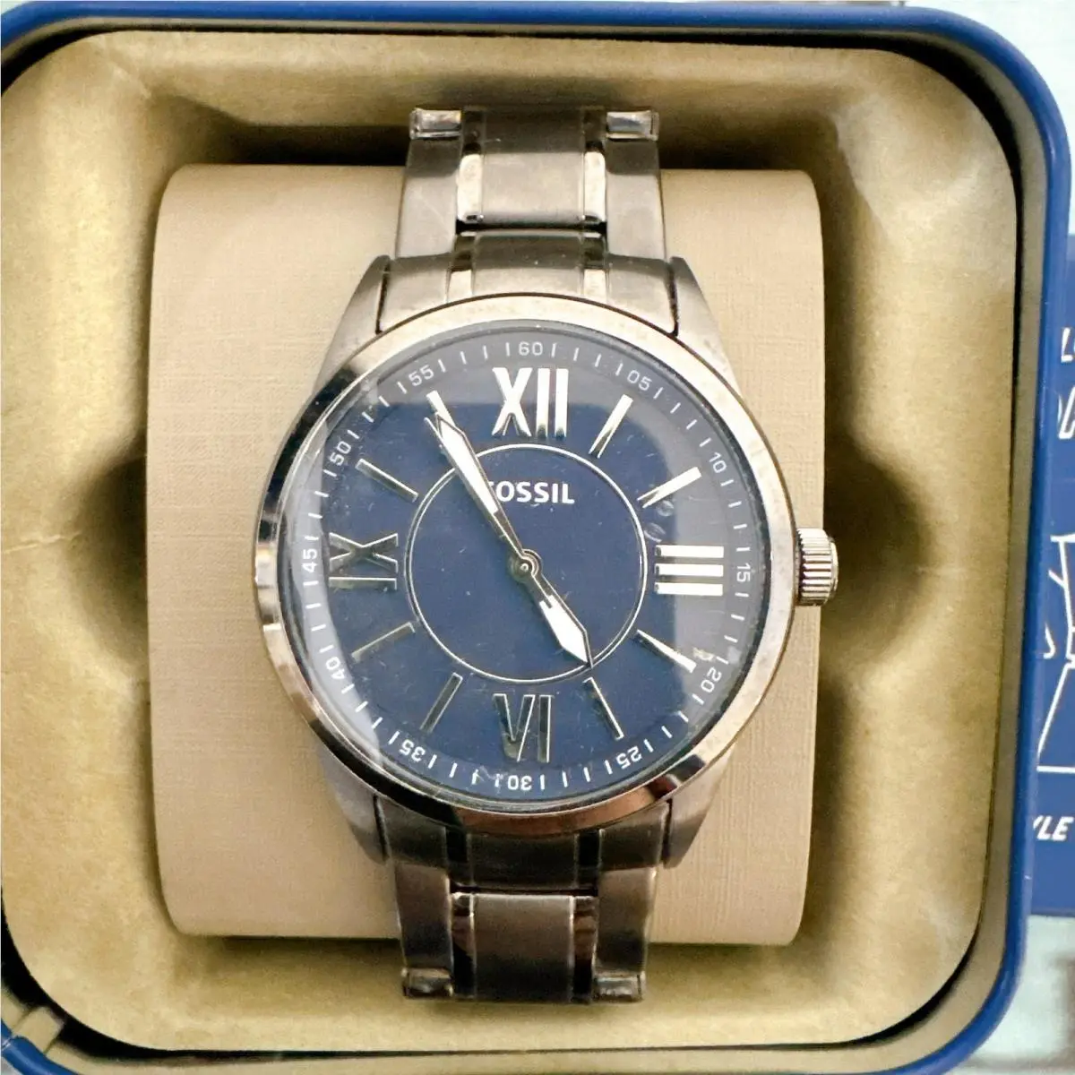 Fossil BQ1134 Classic Black Stainless Steel Mens Watch.blue Face