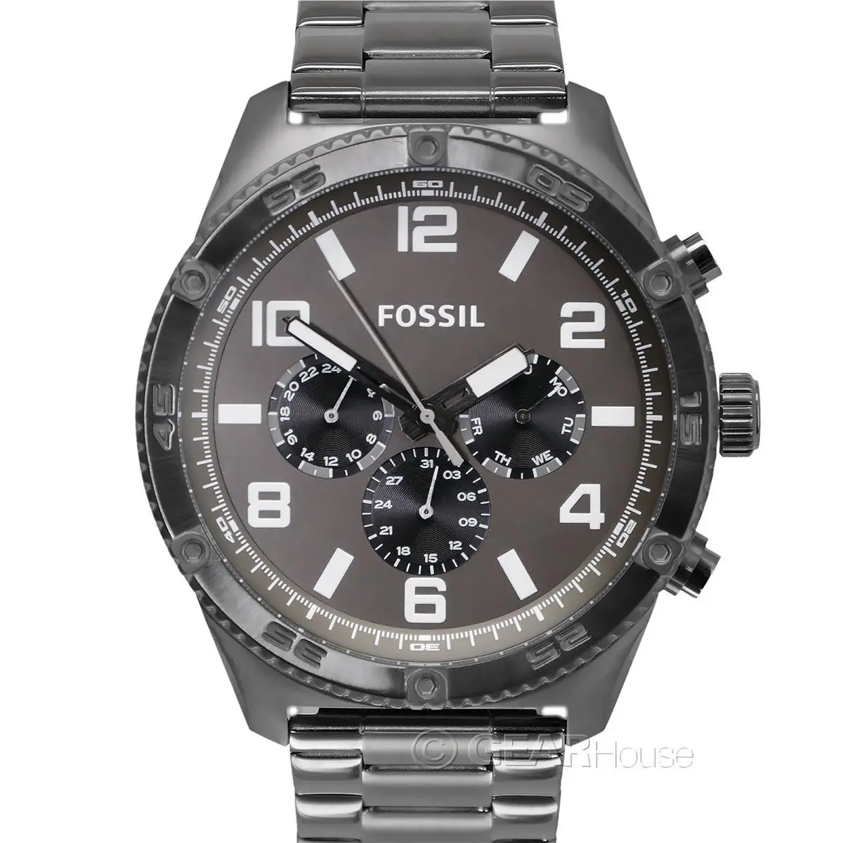 Brox Mens 50mm Multifunction Watch Large Gray Dial Stainless Steel Band by Fossil