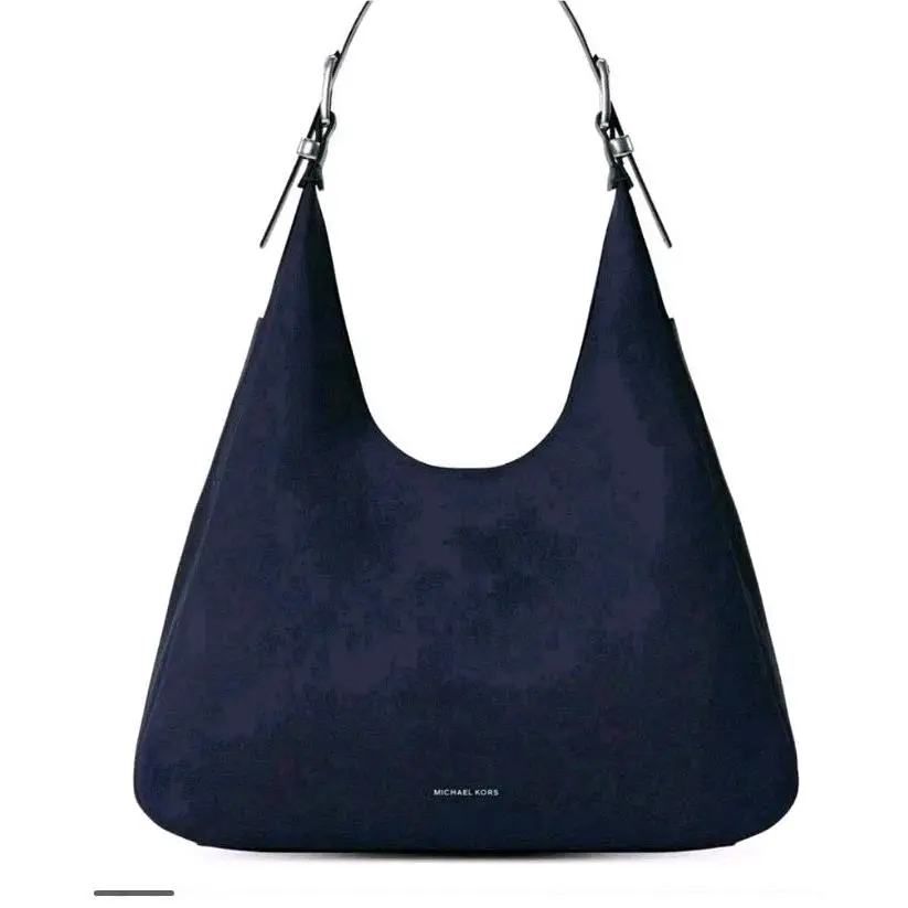 Michael Kors Nolita Large Shoulder Handbag Purse Tote Nubuck Blue Leather Hobo