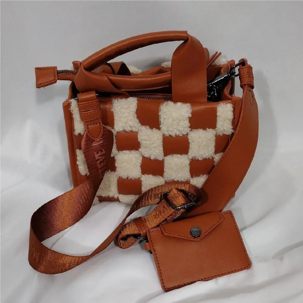 Steve Madden Mannie Shearling Woven Satchel In Whiskey Spice