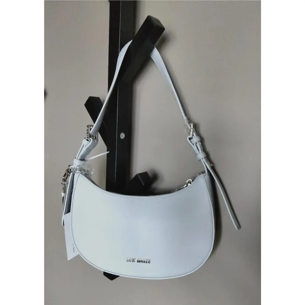 Steve Madden Blagros2 Pebbled Grey Crescent Shoulder Medium Bag Charm
