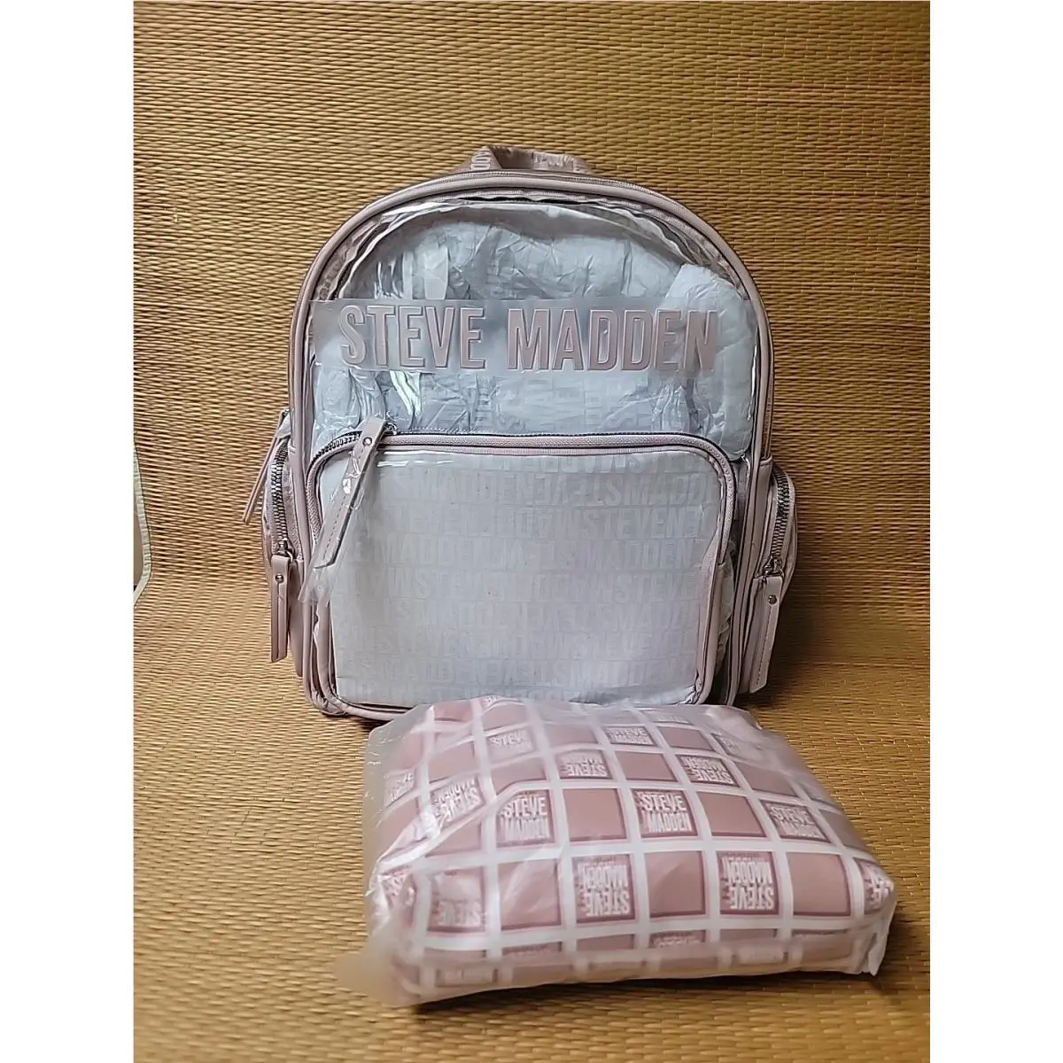 Steve Madden Clear Backpack with Makeup Bag Trim