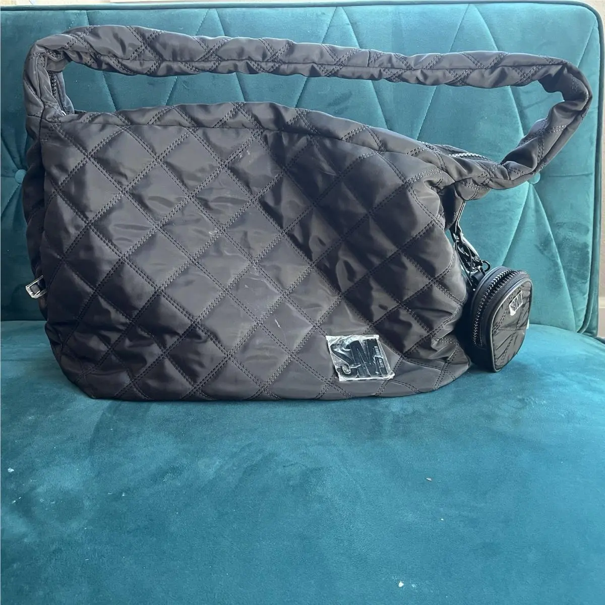 Steve Madden Bpuffer Hobo Black Quilted Weekender Bag DT623880 W/ Coin Purse