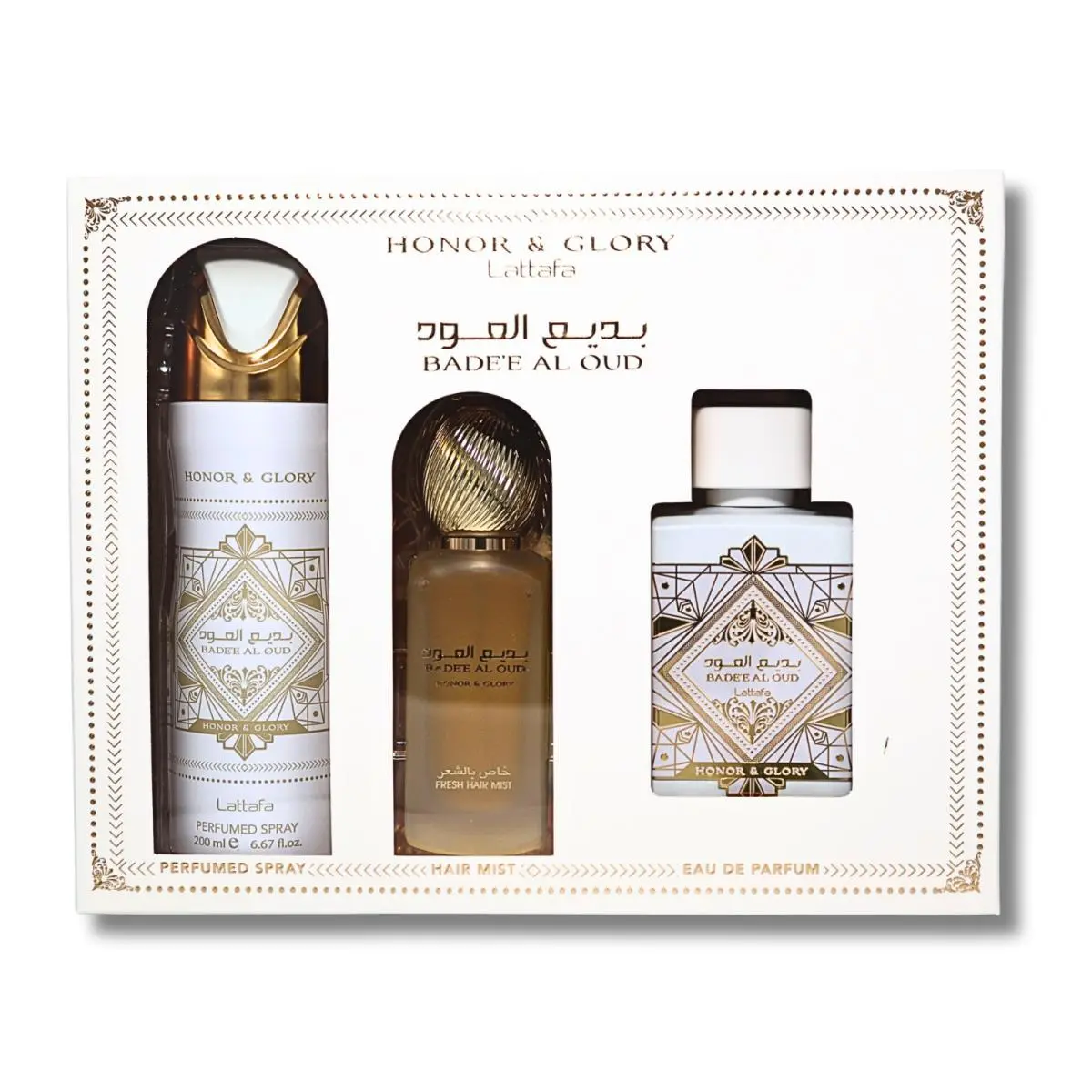 Lattafa Bade`e AL Oud 3 Pic Gift Set Honor Glory Edp 3.4FL.OZ 100ML Paefume