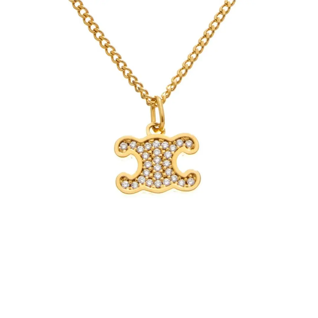 Triomphe Rhinestone Necklace Women`s Yellow by Celine