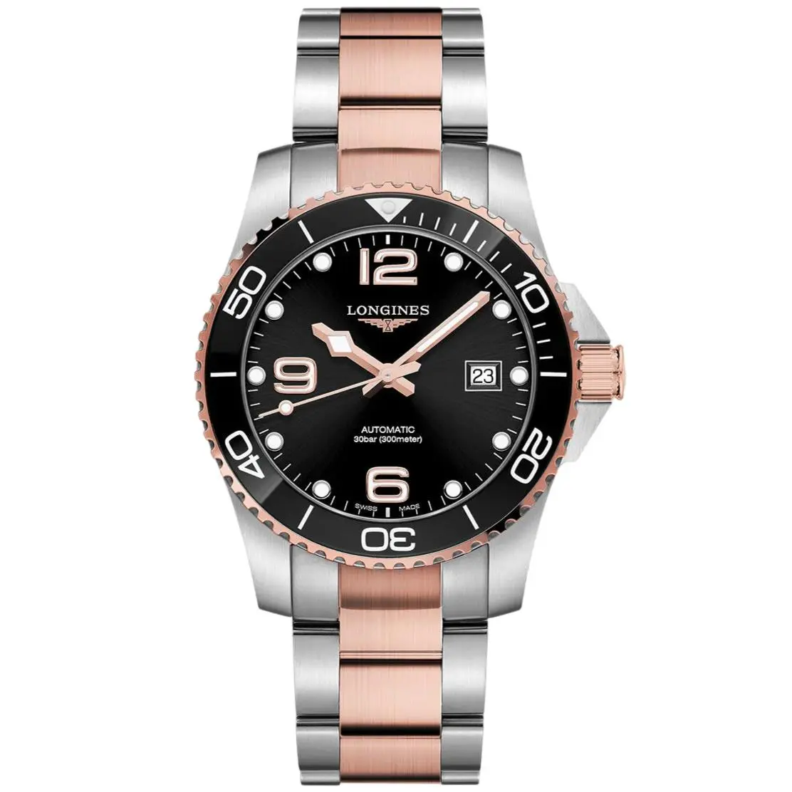 Longines Hydroconquest Auto 41mm Black Dial Two-tone Men`s Watch L3.781.3.58.7
