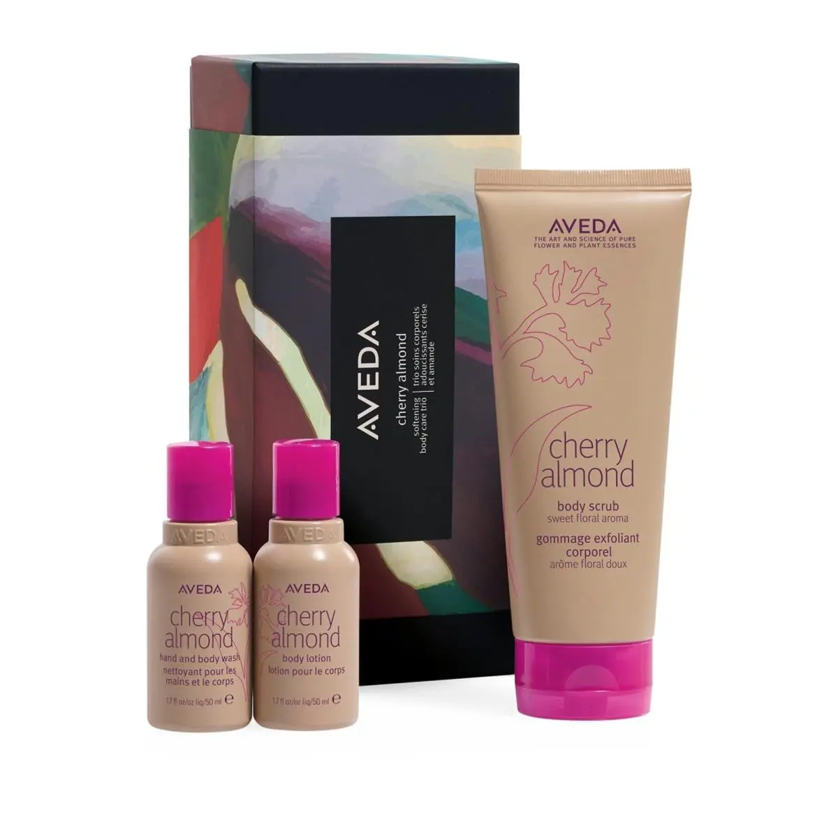 Cherry Almond Body Care Trio Gift Set: Scrub Lotion Hand and Body Wash by Aveda