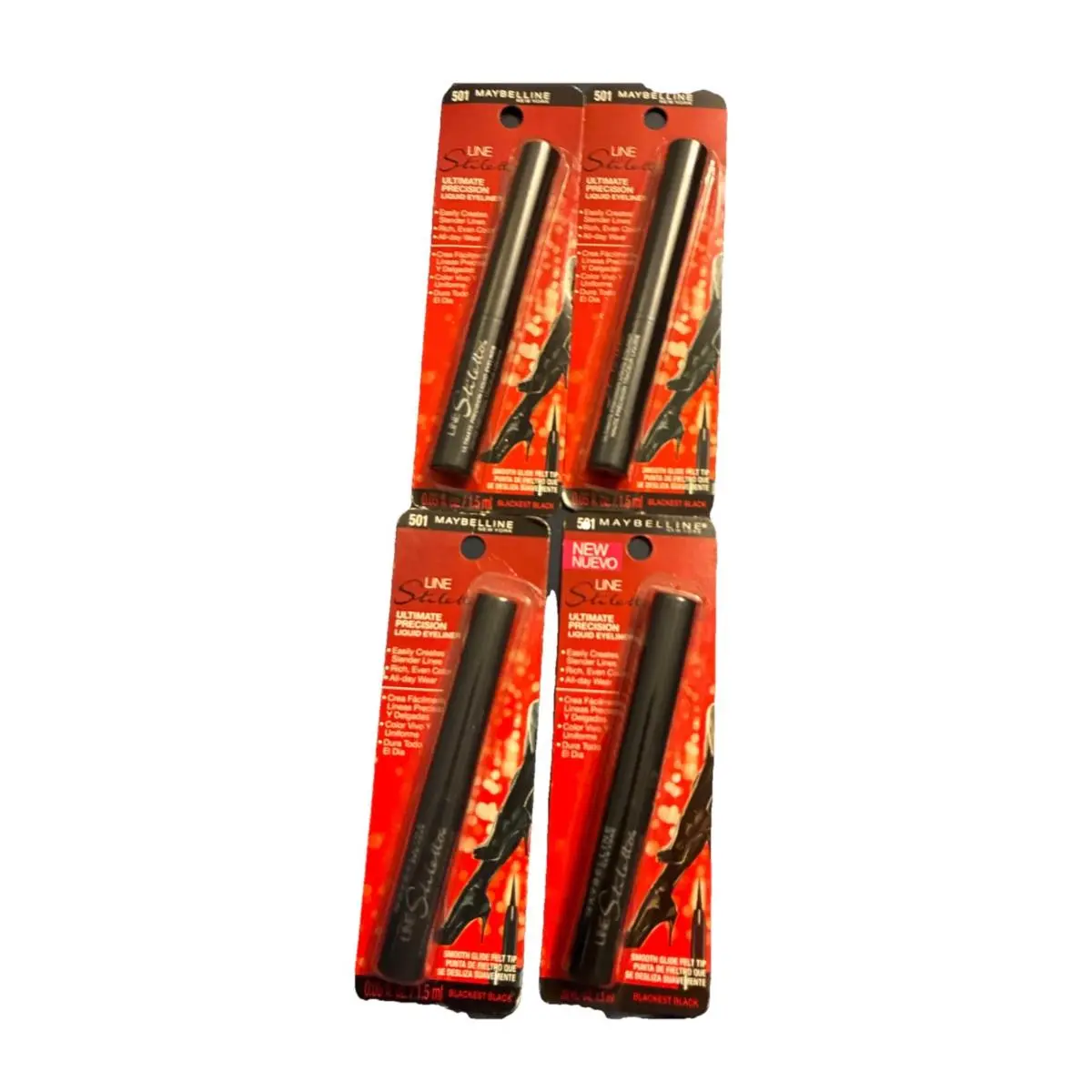 X 4  501 Blackest Black Line Stiletto Precision Liquid Eyeliner by Maybelline