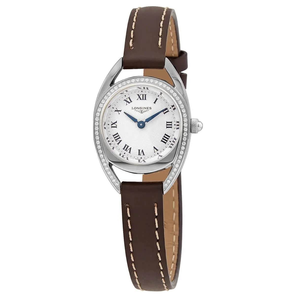 Longines Equestrian Quartz Diamond Silver Guilloche Dial Ladies Watch