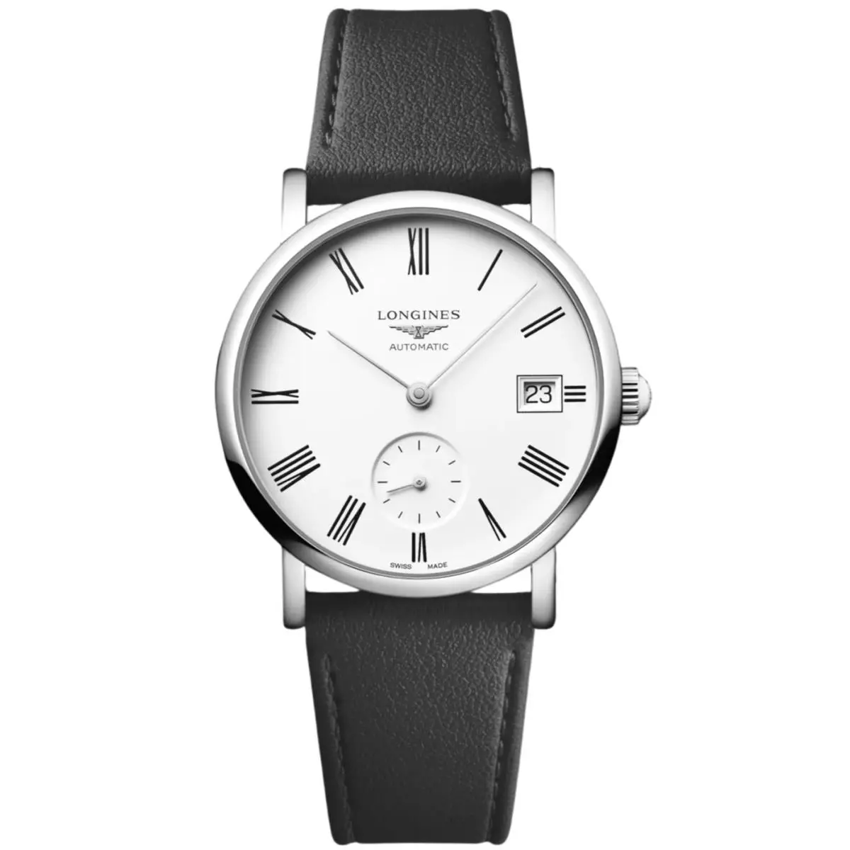 Longines Elegant Collection Auto 34.5mm White Dial Women`s Watch L4.312.4.11.0 - Dial: White, Band: Black, Bezel: Gray, Silver