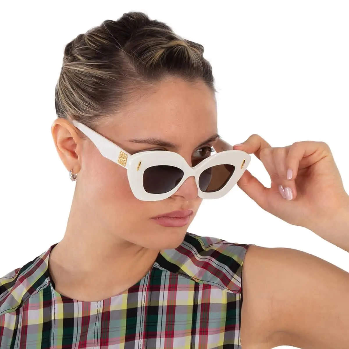 Loewe Anagram Brown Cat Eye Ladies Sunglasses LW40127I 25E 48 LW40127I 25E 48 - Beige, Frame: Beige, Lens: Brown