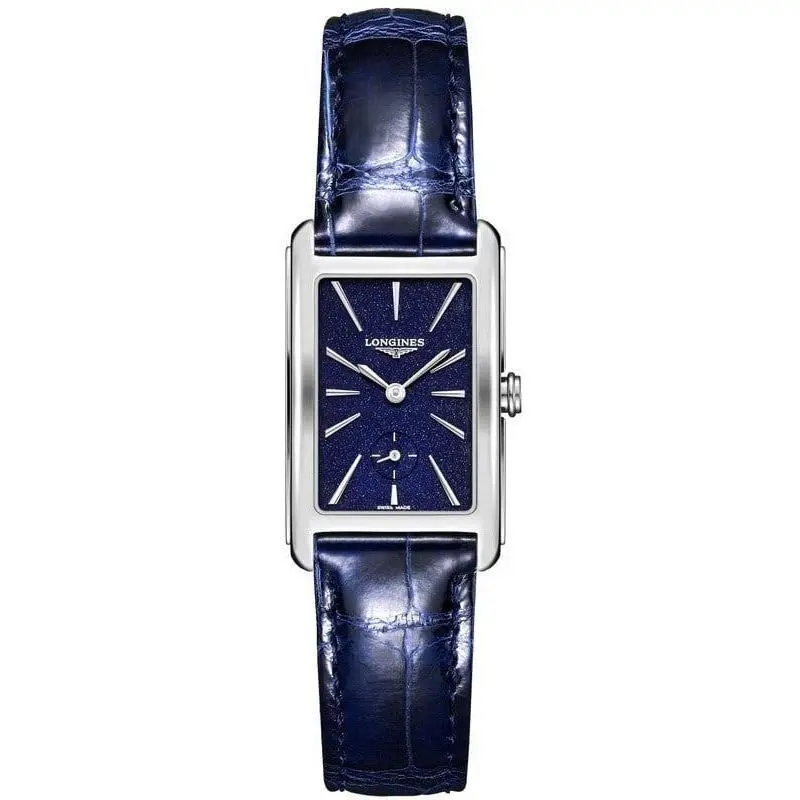 Longines Dolcevita Quartz 20mm Blue Dial Leather Women`s Watch L5.255.4.93.2 - Dial: Blue, Band: Blue, Bezel: Gray, Silver