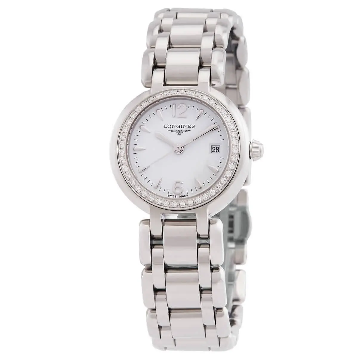 Longines Primaluna Quartz White Dial Ladies Watch L8.110.0.16.6 - Dial: White, Band: Silver-tone, Bezel: Silver-tone