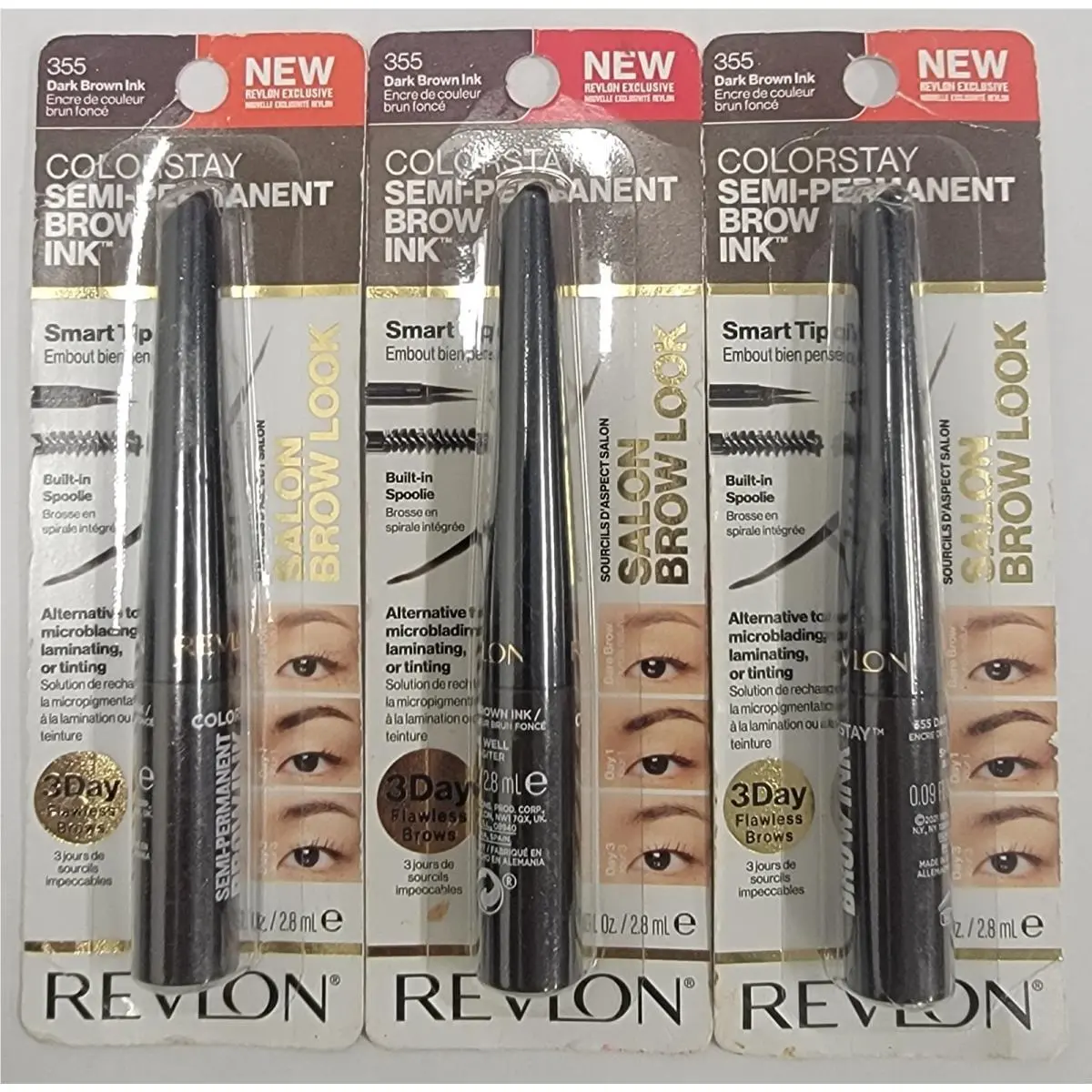 Revlon Colorstay Semi-permanent Brow Ink 355 Dark Brown Ink Lot OF 3
