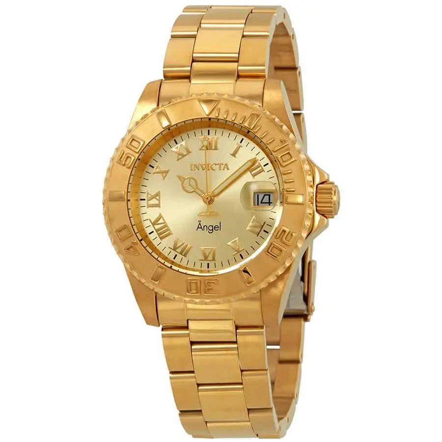 Invicta Angel Champagne Dial 18kt Gold-plated Ladies Watch 16849 - Dial: Champagne Sunray, Band: 18kt Gold-plated, Bezel: 18kt Gold-plated