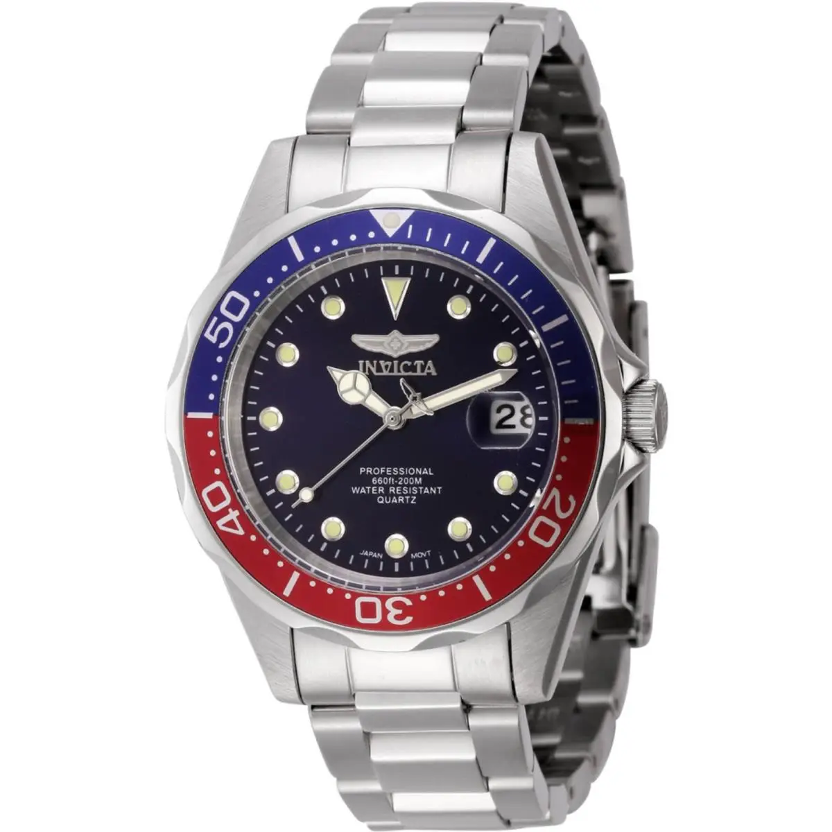 Invicta Men`s Watch Pro Diver Quartz Rotating Bezel Blue Dial Bracelet 45785