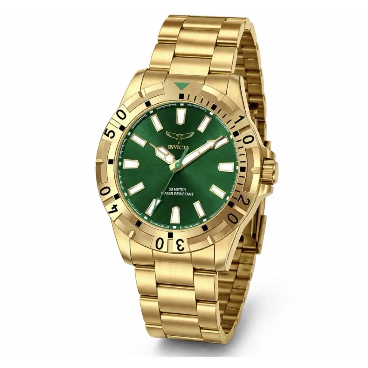 Specialty Men’s Quartz 42mm Gold Tone SS Green Sunburst Dial 30m 69034 by Invicta