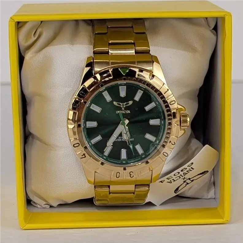 I x Invicta Specialty Men`s Watch Gold Green Dial Stainless Steel SS 42mm 69034