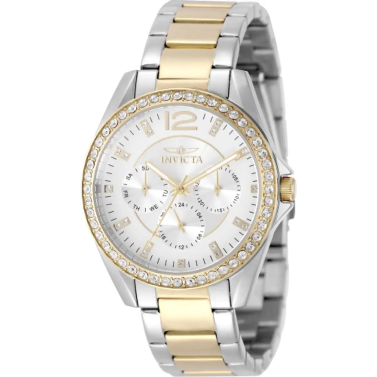 Invicta Women`s Watch Angel Quartz Chrono Silver Dial Two Tone Bracelet 50110