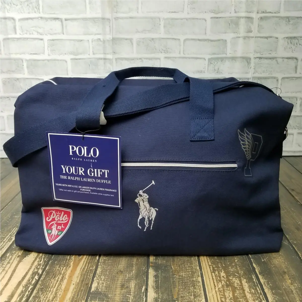 Polo Ralph Lauren Logo P Wing Patch Duffle Gym Travel Bag Navy Blue