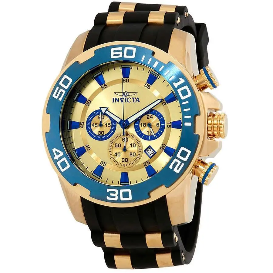 Invicta Pro Diver Chronograph Gold Dial Men`s Watch 22343