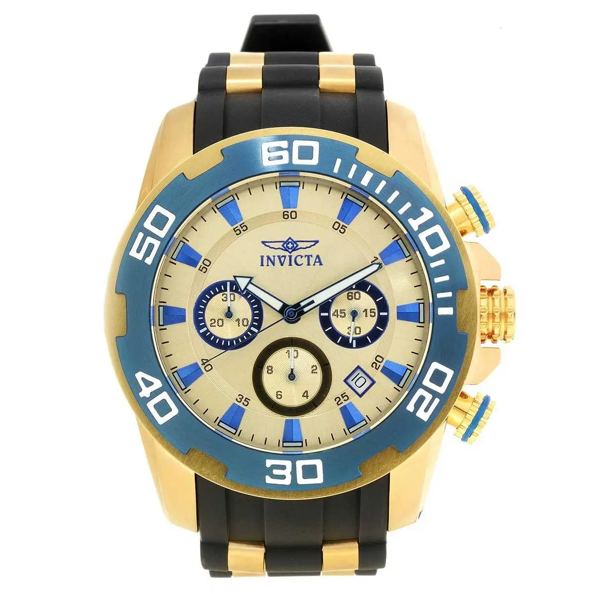 Invicta Men`s Watch Pro Diver Scuba Blue and Gold Tone Bezel TT Strap 22343