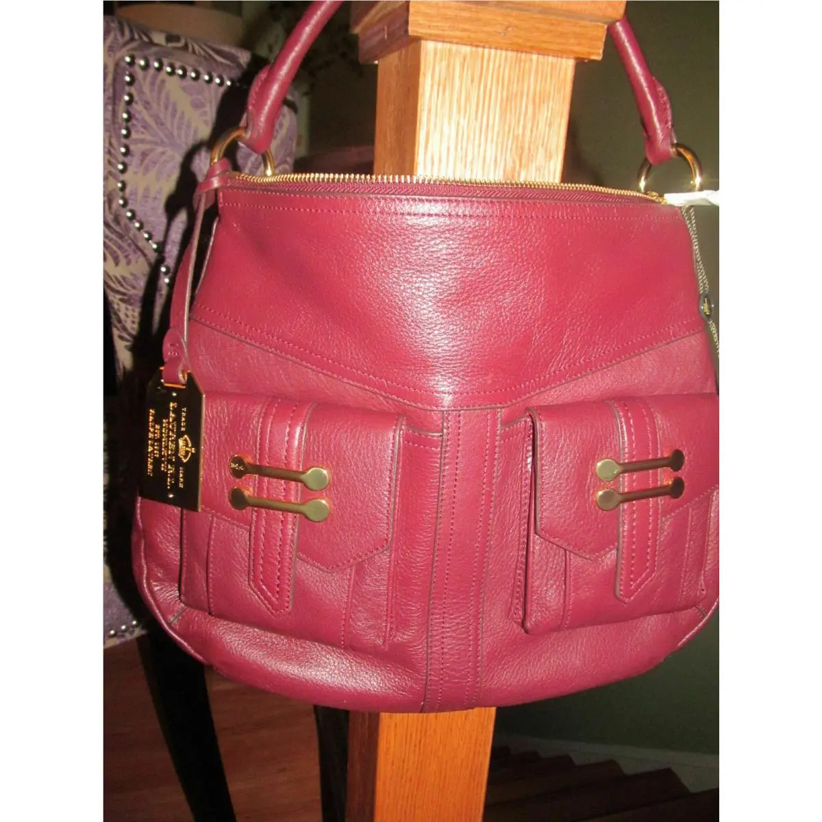 Ralph Lauren Bermondsey Hobo Bag Purse Garnet Red Leather