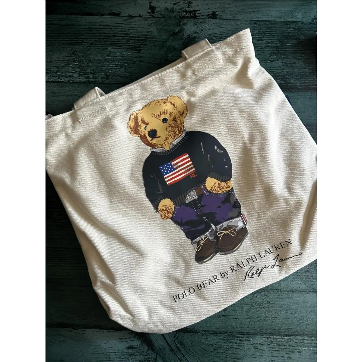 Ralph Lauren Polo Bear Cotton Canvas Tote Gift Box Included