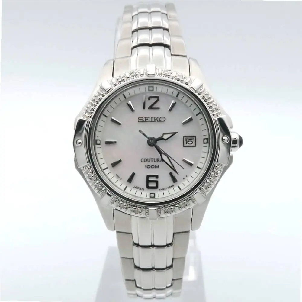 Seiko Coutura White Mother Of Pearl Women`s Watch - SXDE19 - Dial: White, Band: Silver, Bezel: Silver