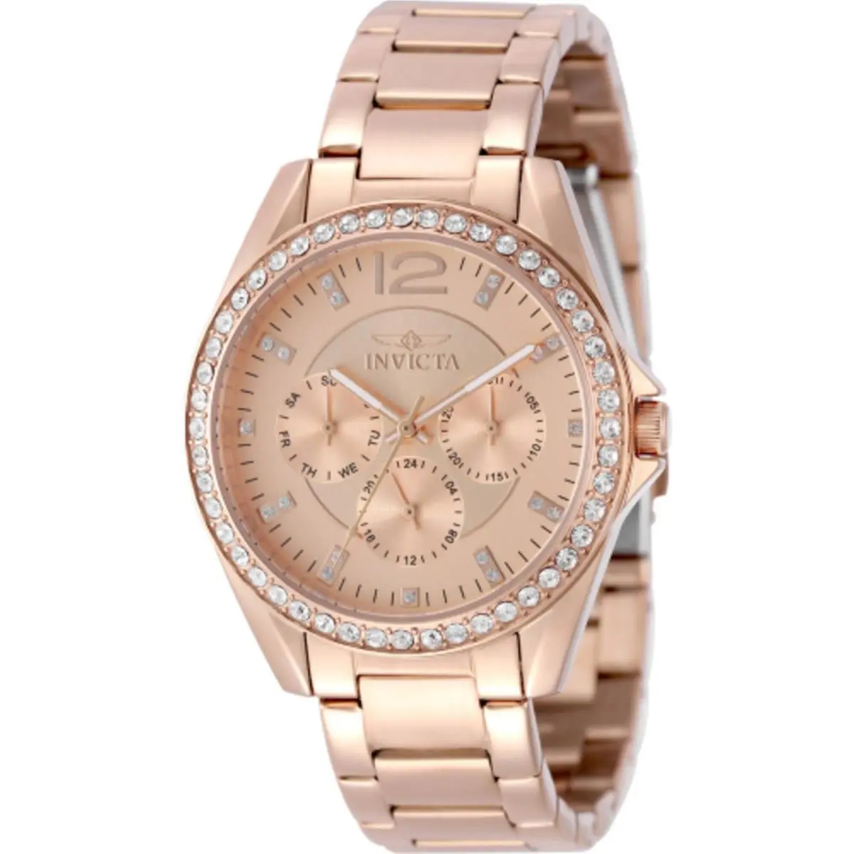 Invicta Women`s Watch Angel Quartz Chrono Rose Gold Dial Steel Bracelet 50111