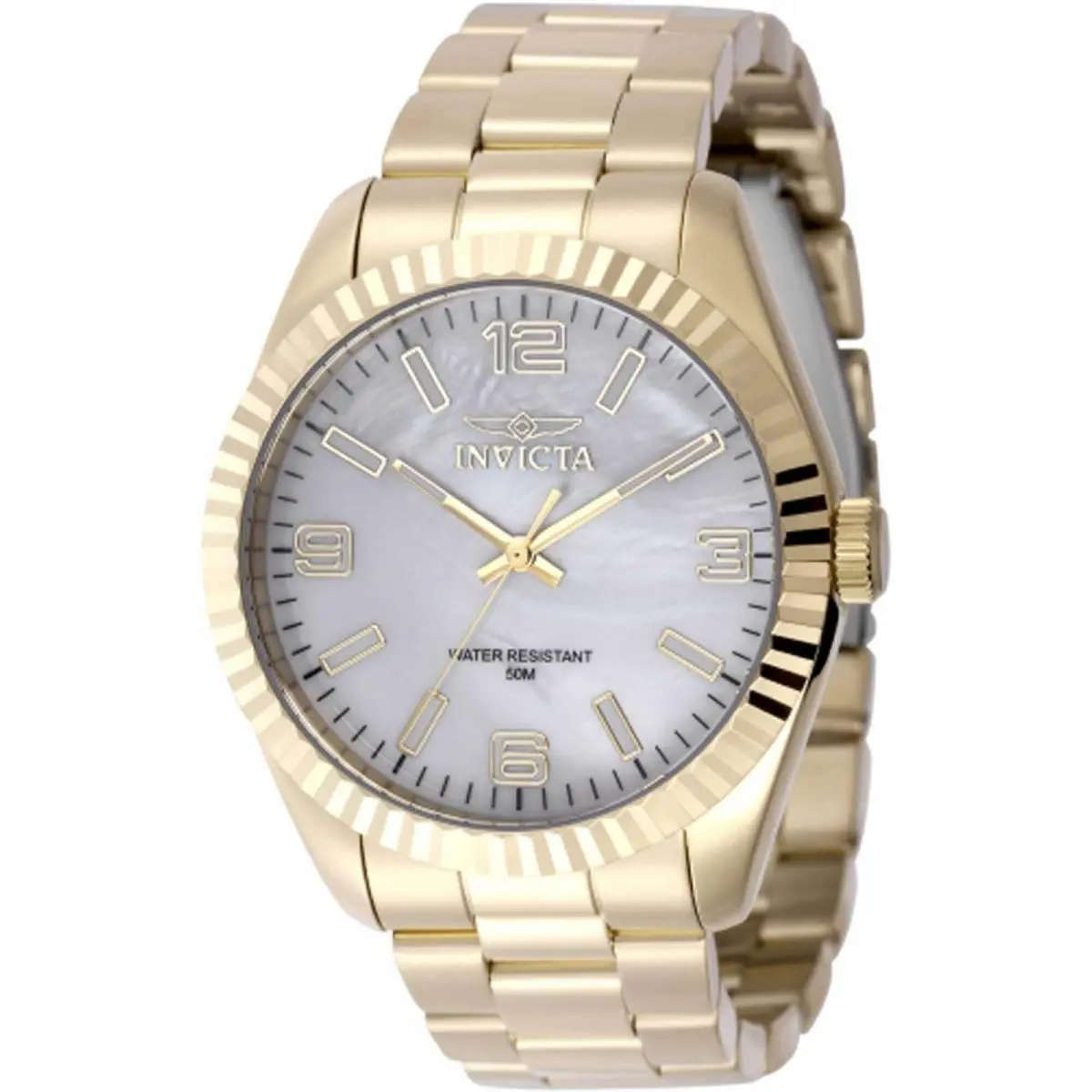 Invicta Men`s Watch Specialty Quartz White Mop Dial Yellow Gold Bracelet 50126