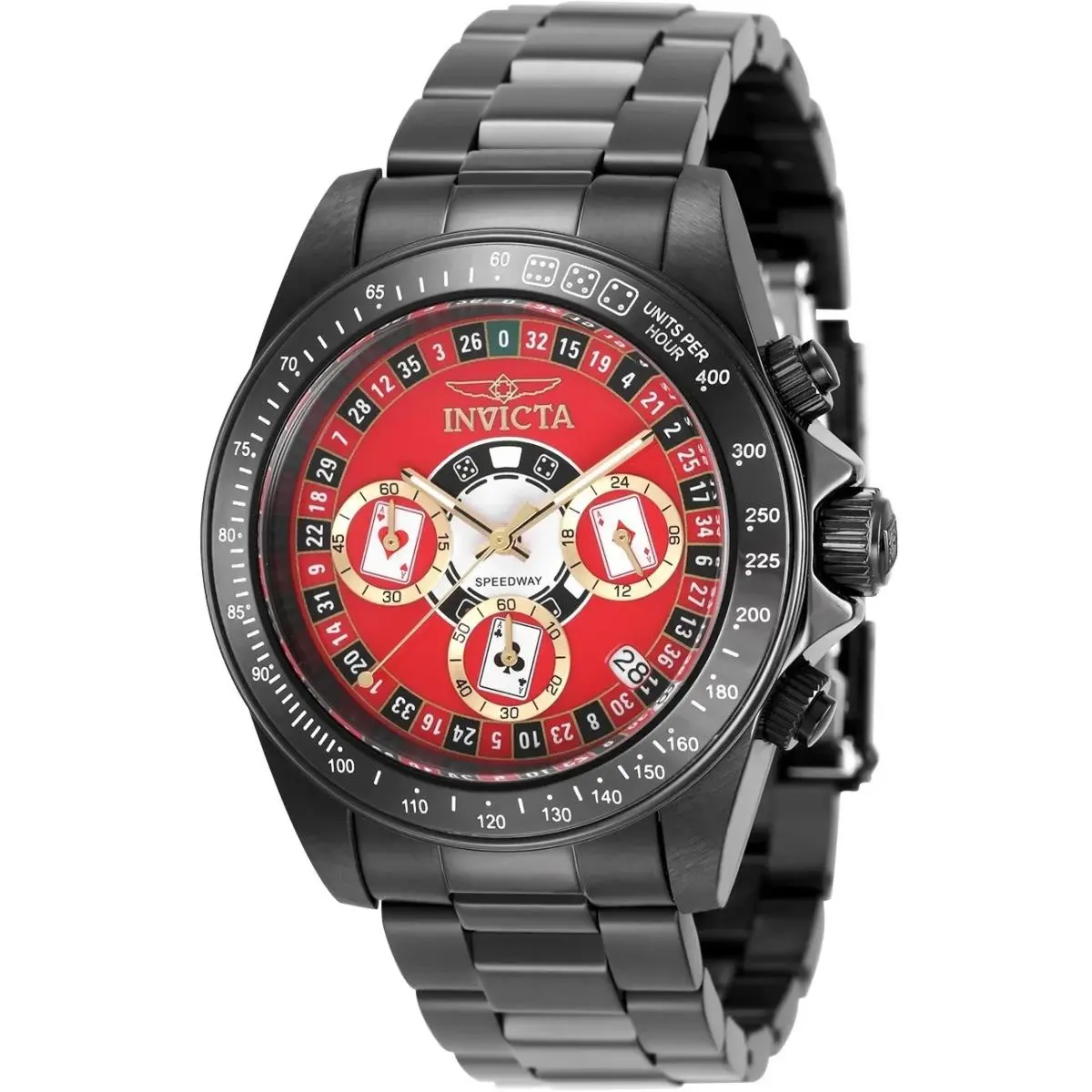 Invicta Men 39.5mm Speedway Casino Montecarlo Black Tone Red Dial Bracelet Watch