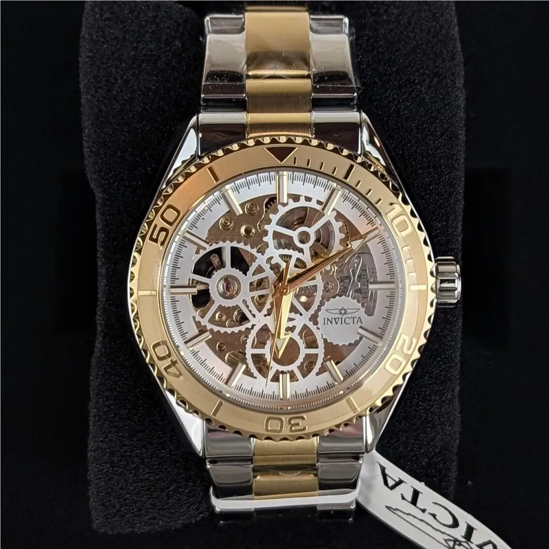 Invicta Objet D Art Men`s 43mm Automatic Watch Silver Gold Skeleton Dial 69760