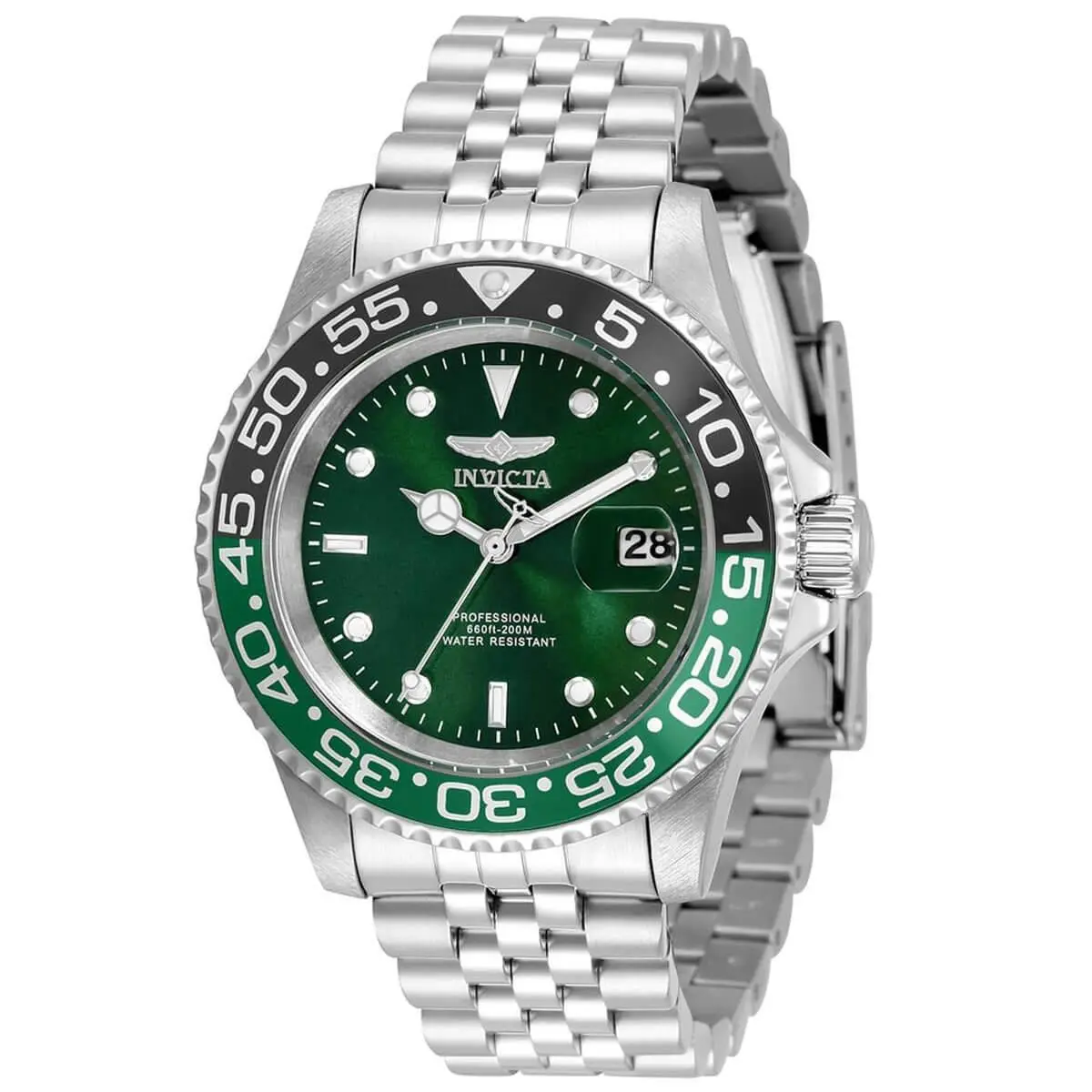 Invicta Men`s Watch Pro Diver Quartz Green Dial Stainless Steel Bracelet 34105