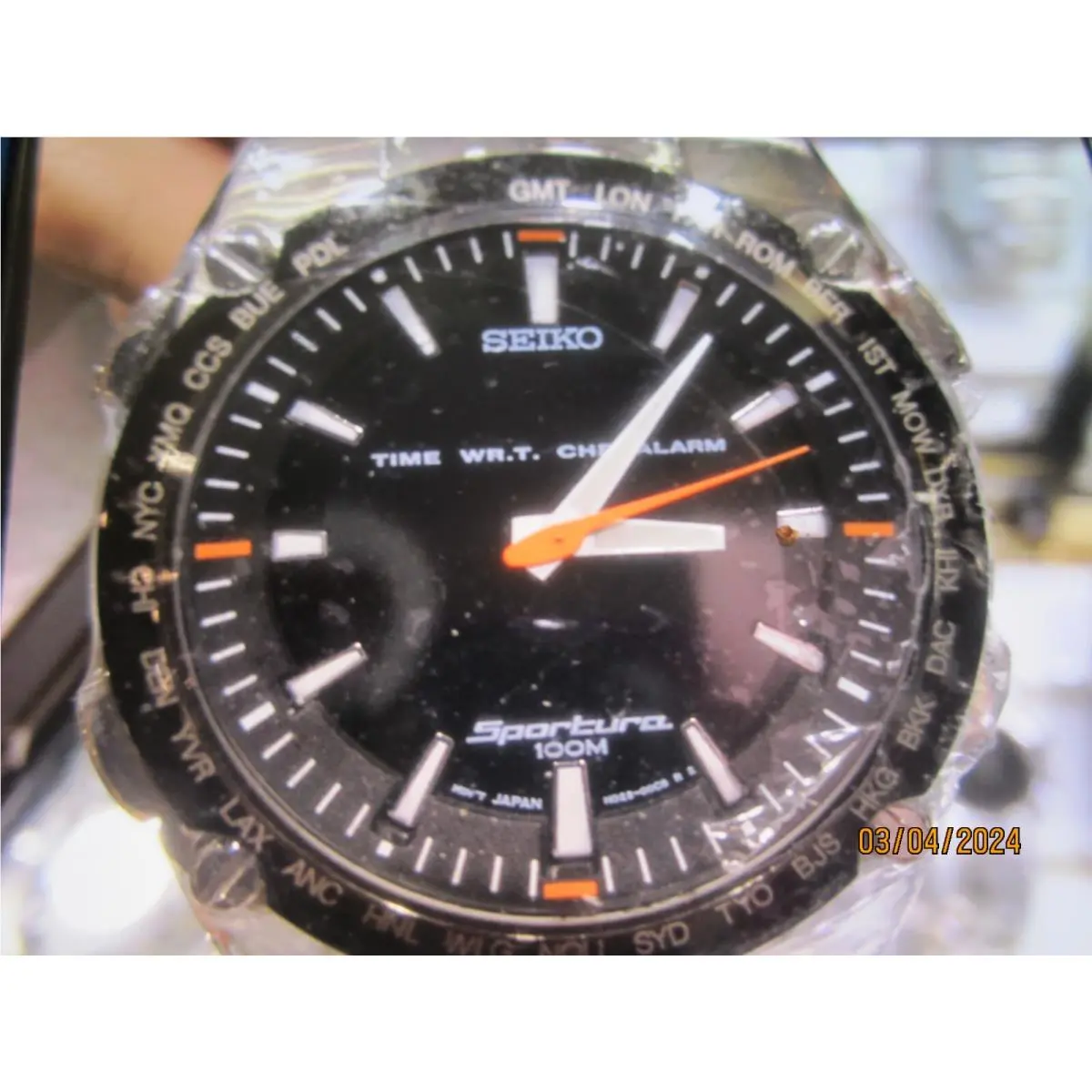 Seiko Sportura Men`s Watch Chrono Alarm S/s Lea Japan SNAE079NEW