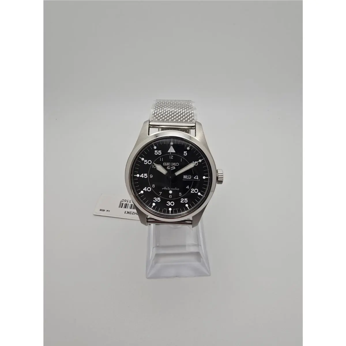 Seiko SRPH23K1 5 Sports Field Flieger Black Dial Automatic Mesh Men`s Watch