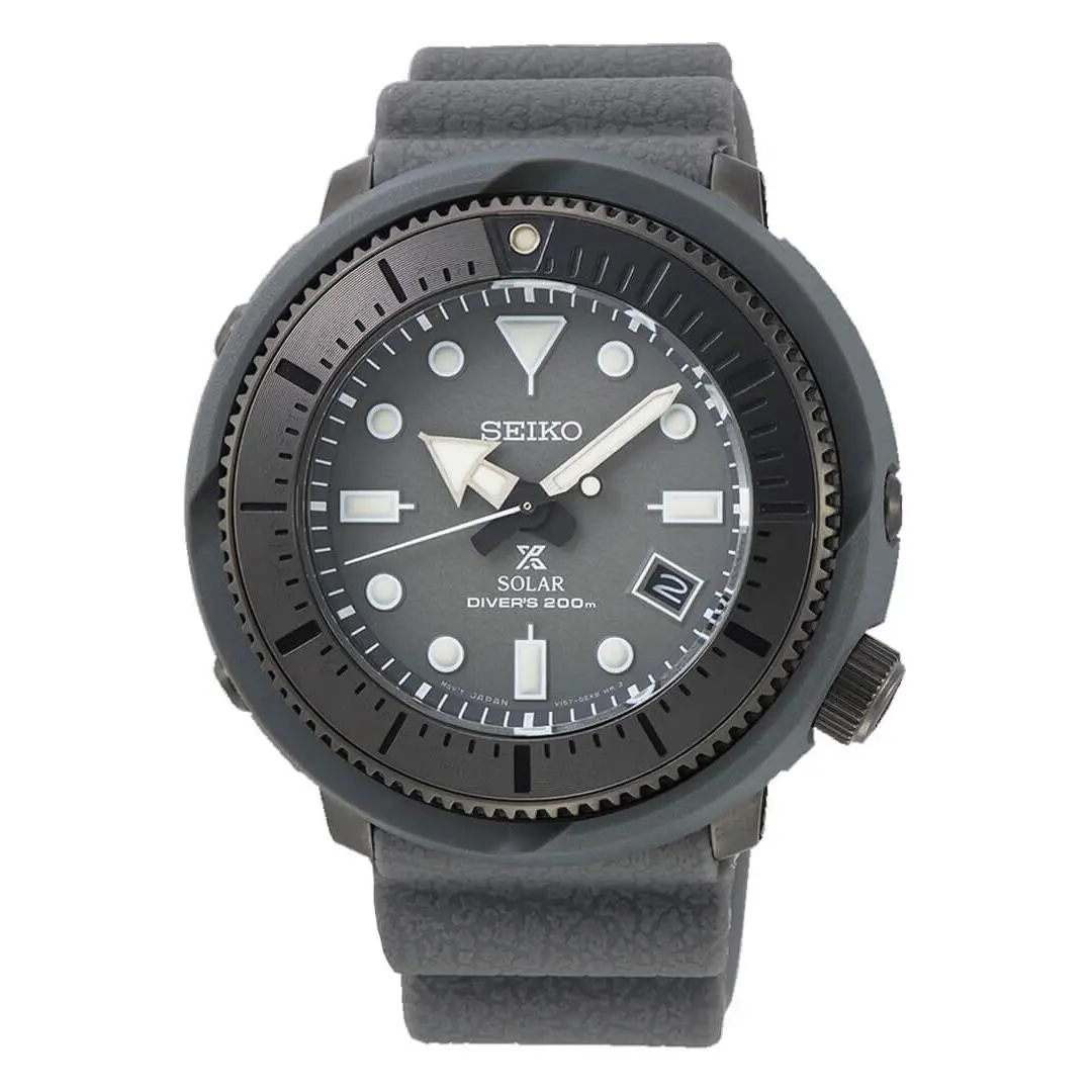 Seiko SNE563P1 SNE563 Men Solar Sport Stainless Steel Case Silicone Date 200m WR
