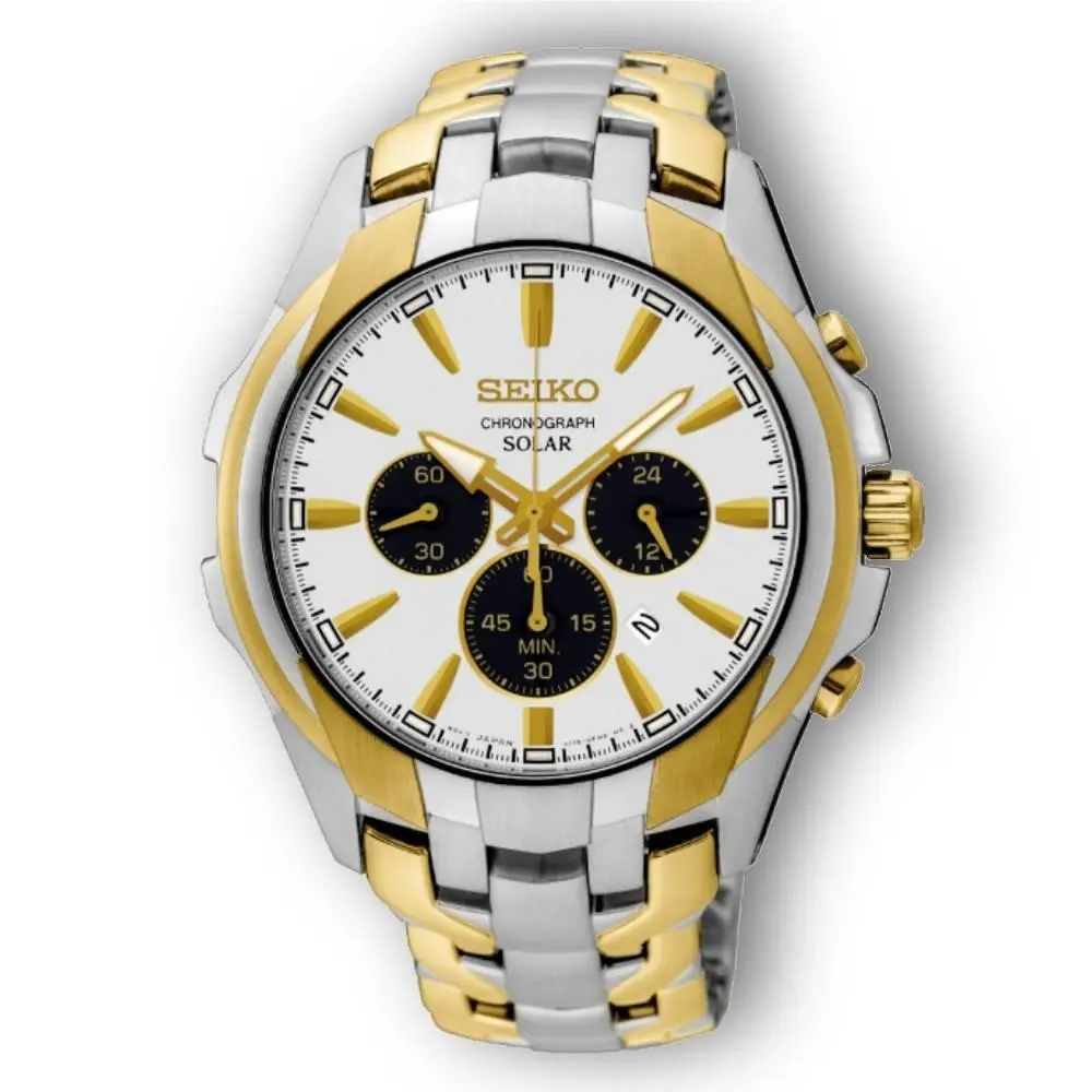 Seiko Solar Chronograph SSC634 Two-tone Stainless Steel Men`s Watch