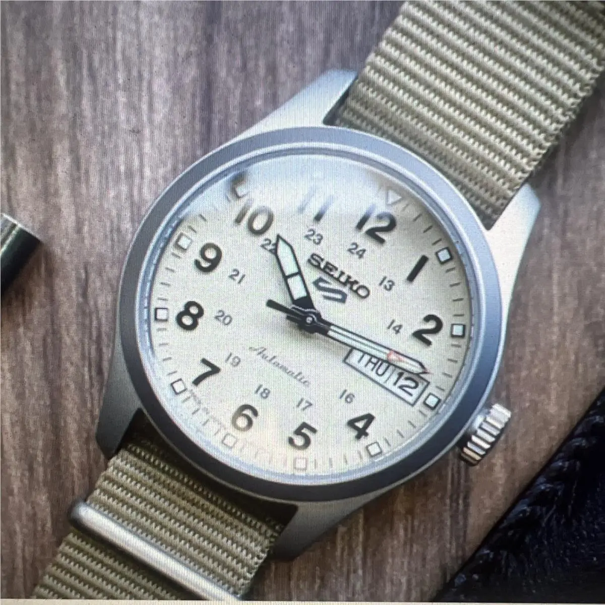 Seiko 5 Sport Beige Dial Nylon Automatic Watch SRPJ83K1 Gift
