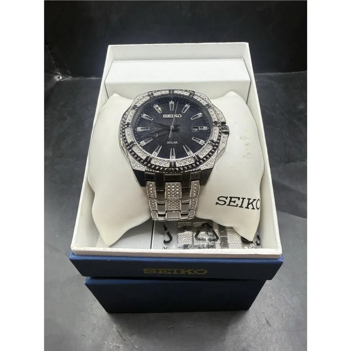 SNE459 Solar Crystal Black Dial Watch Full Set Mint by Seiko