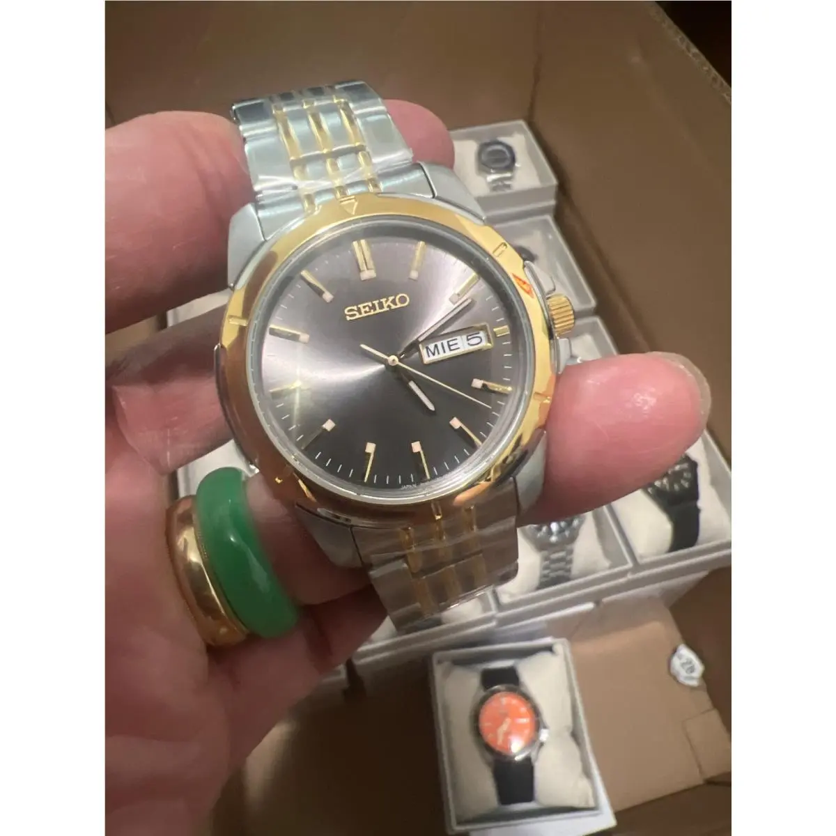 Seiko SUR356 Essential Collection Gold Silver Tone Gray Dial Men`s Watch