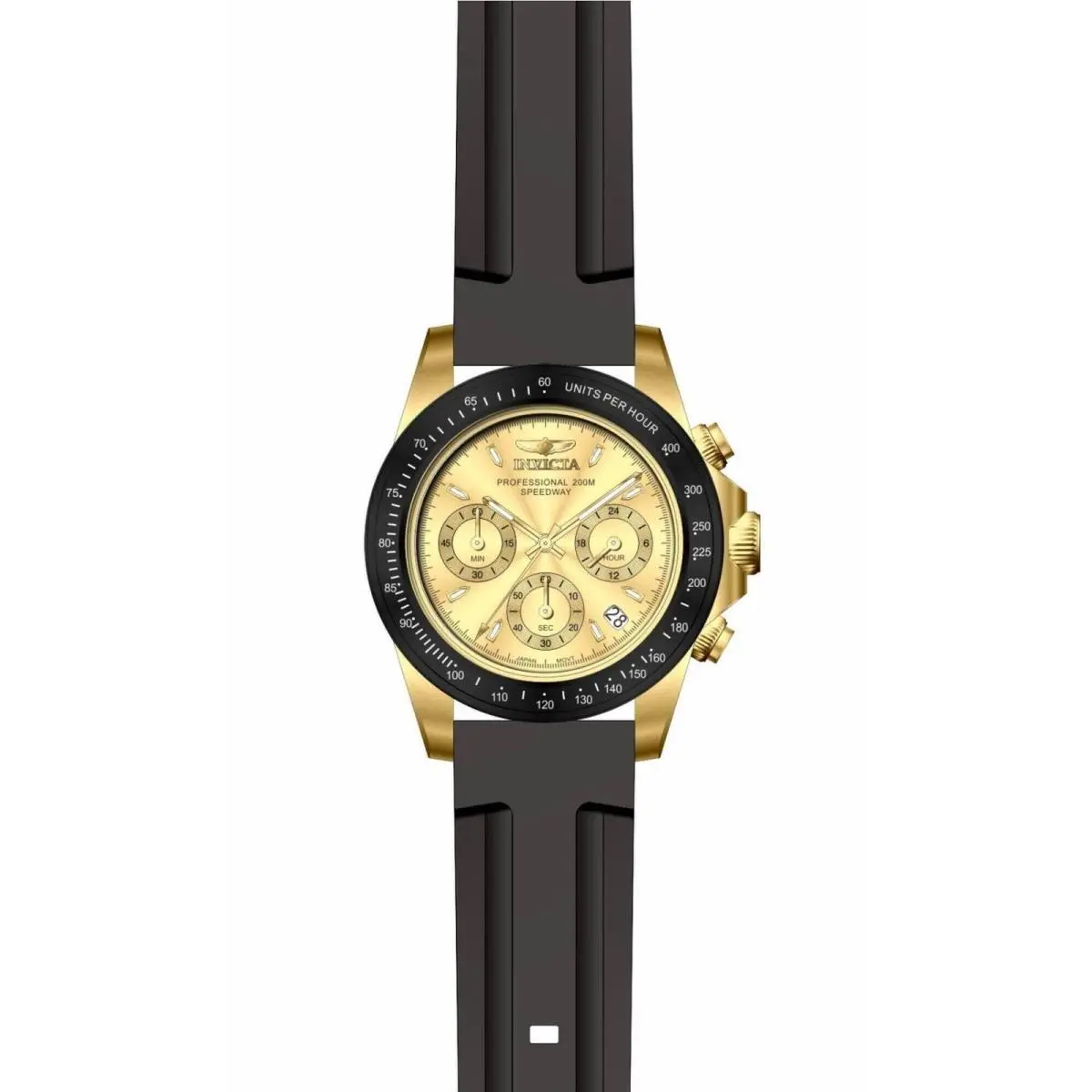 Invicta Men`s Watch Speedway Chrono Gold Tone Dial Black Silicone Strap 50761