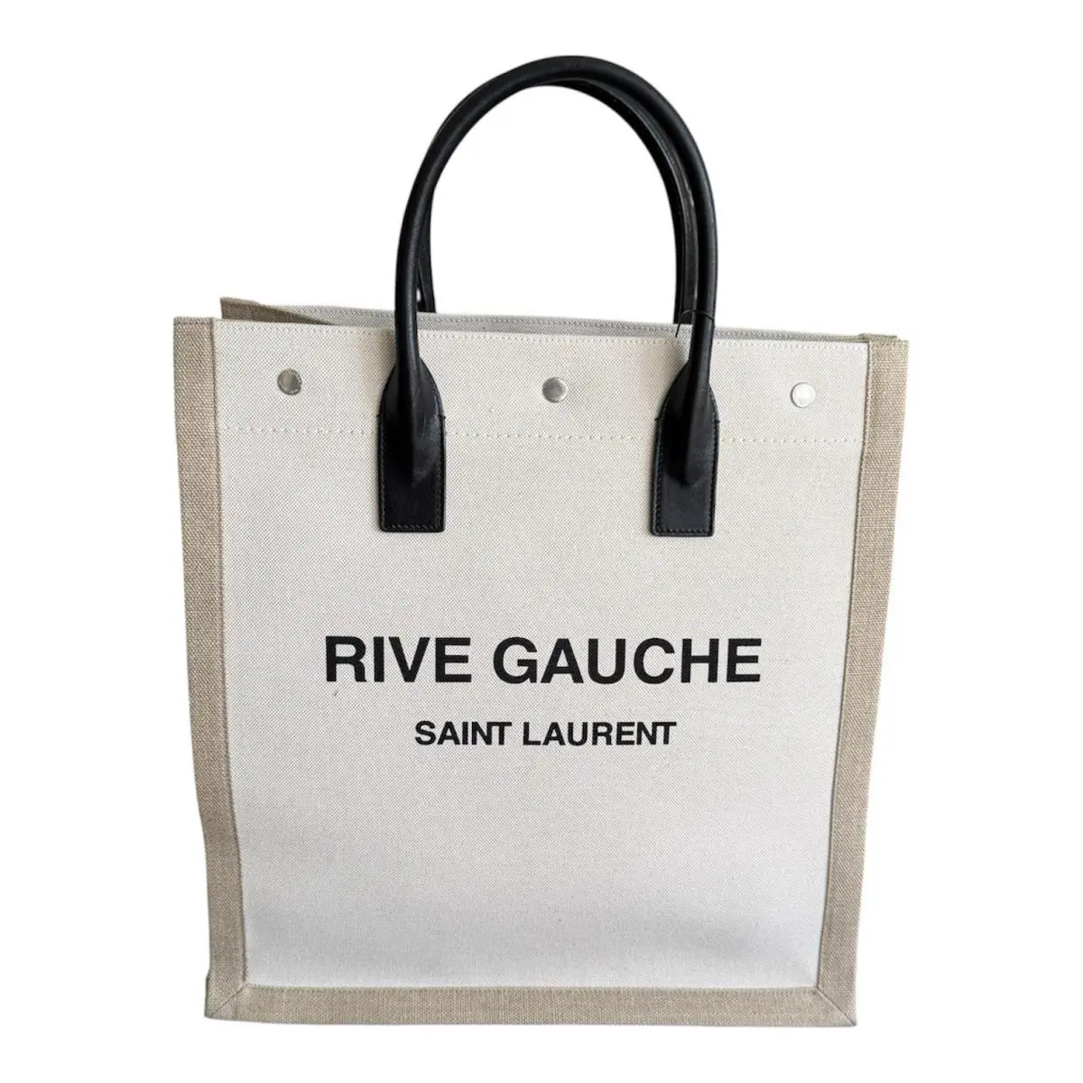 Saint Laurent Rive Gauche Tote Bag Canvas Leather White Beige 632539