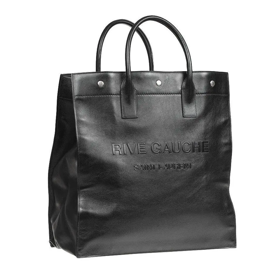 Ysl Saint Laurent Luxury Black Leather Logo Tote Bag Handbag