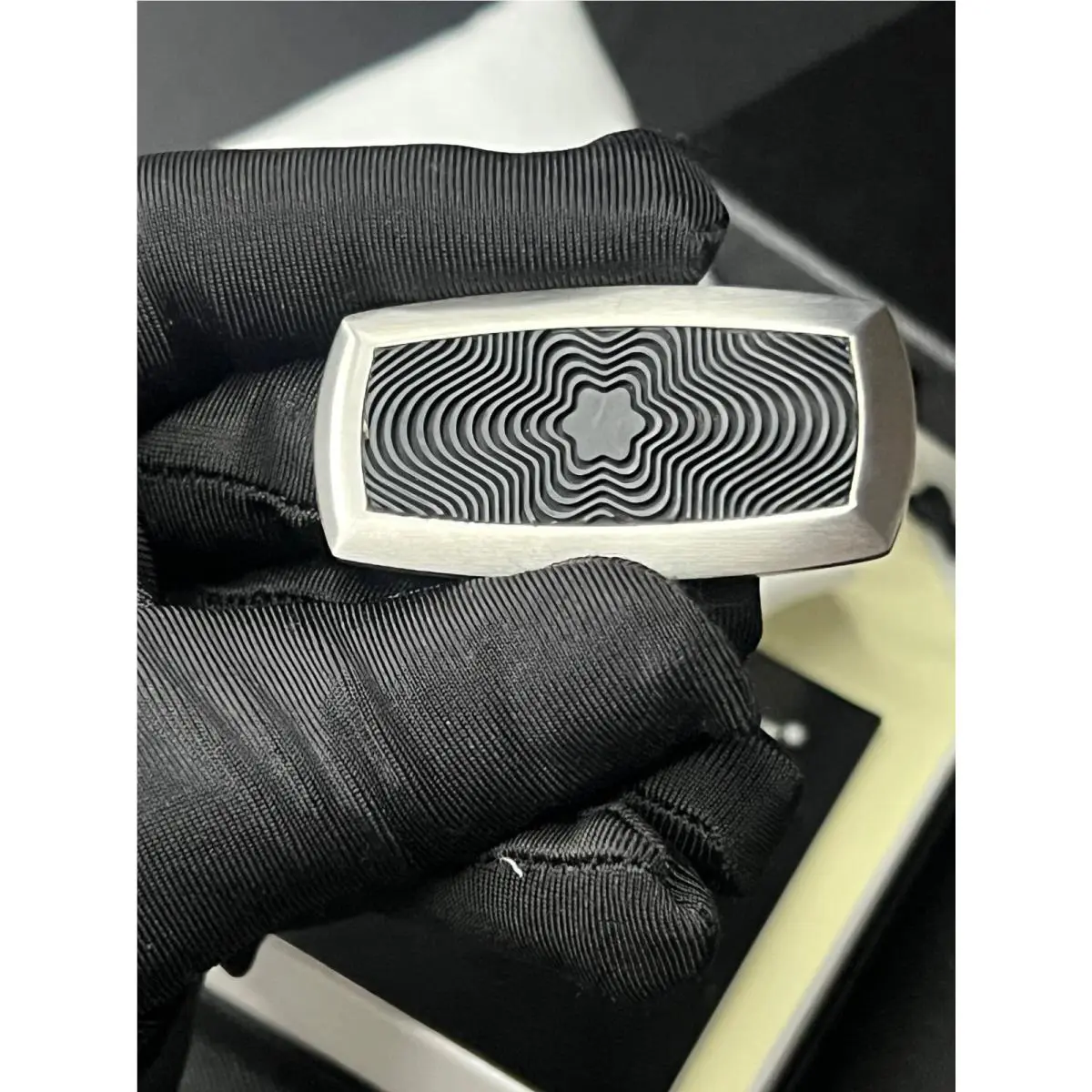 Montblanc Money Clip Stainless Steel Onyx Black Rubber Star MB