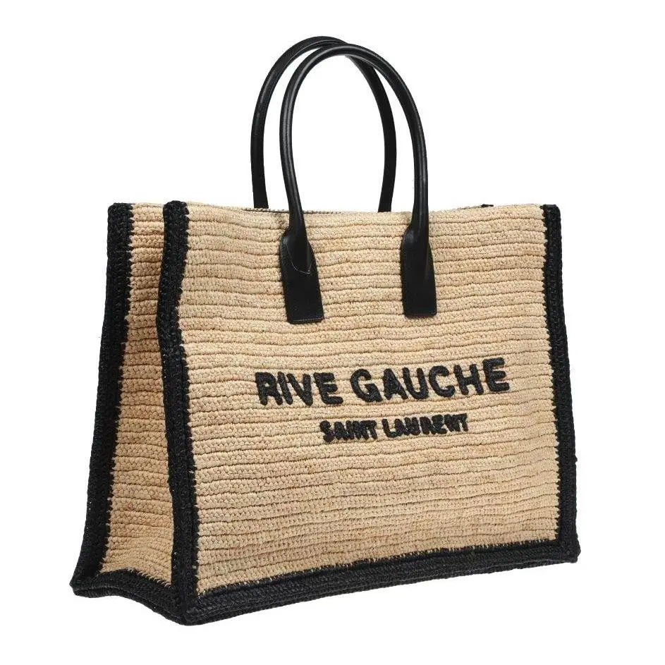 Ysl Saint Laurent Straw Leather Logo Hobo Bag Handbag