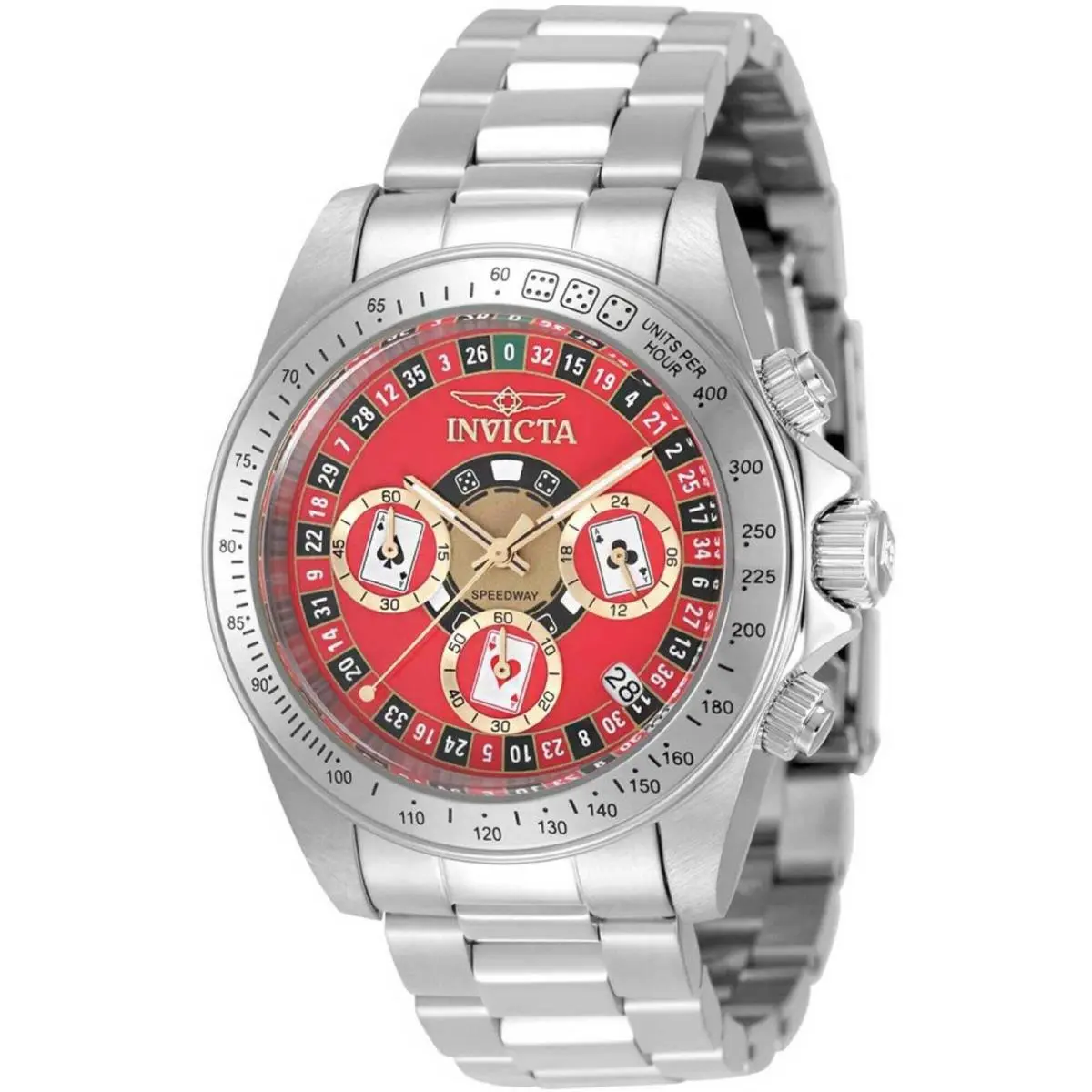 Men`s Watch Speedway Chronograph Red Dial Silver Tone Bracelet 50494 by Invicta