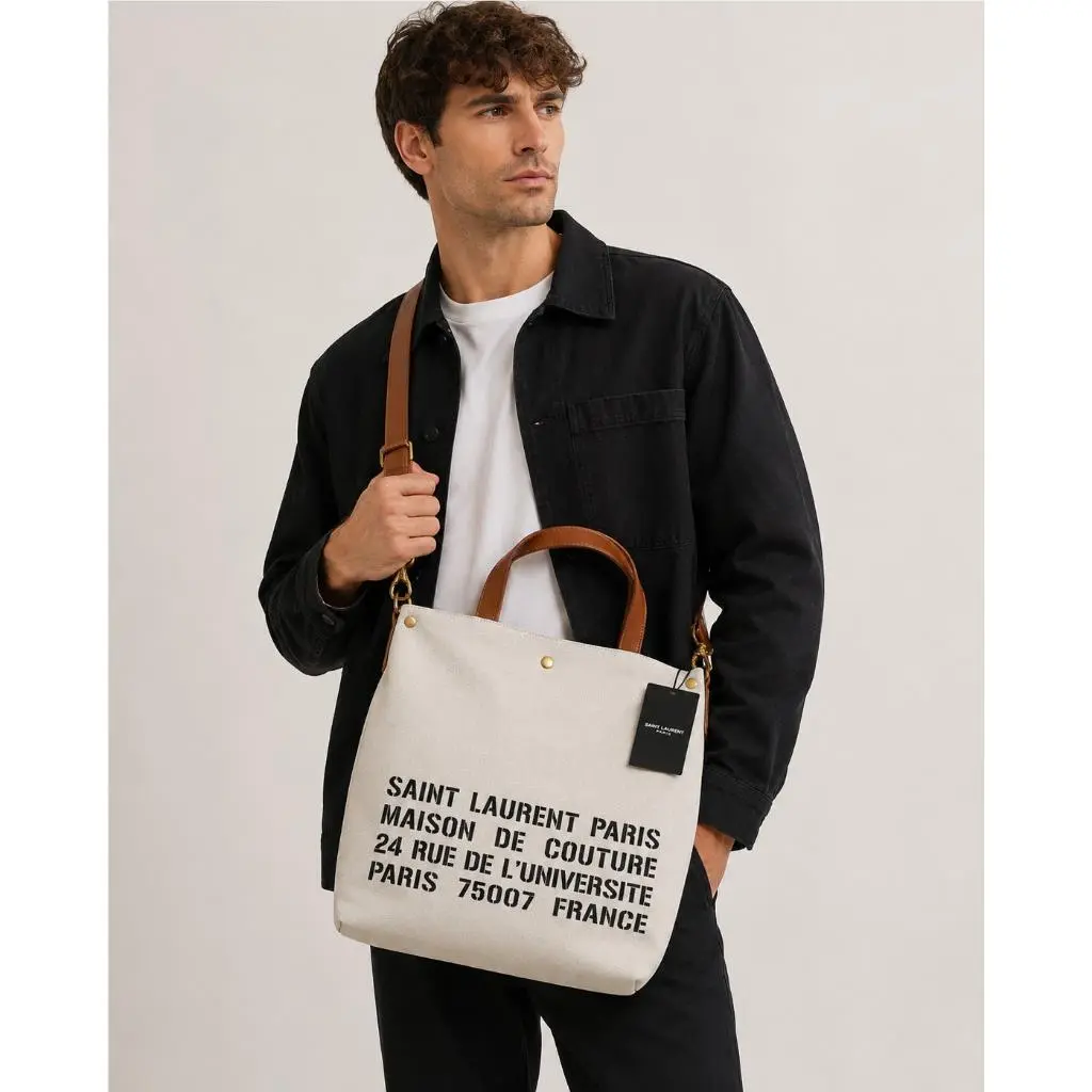 Ysl Saint Laurent Luxury Canvas Logo Cross Body Shoulder Tote Bag by Yves Saint Laurent