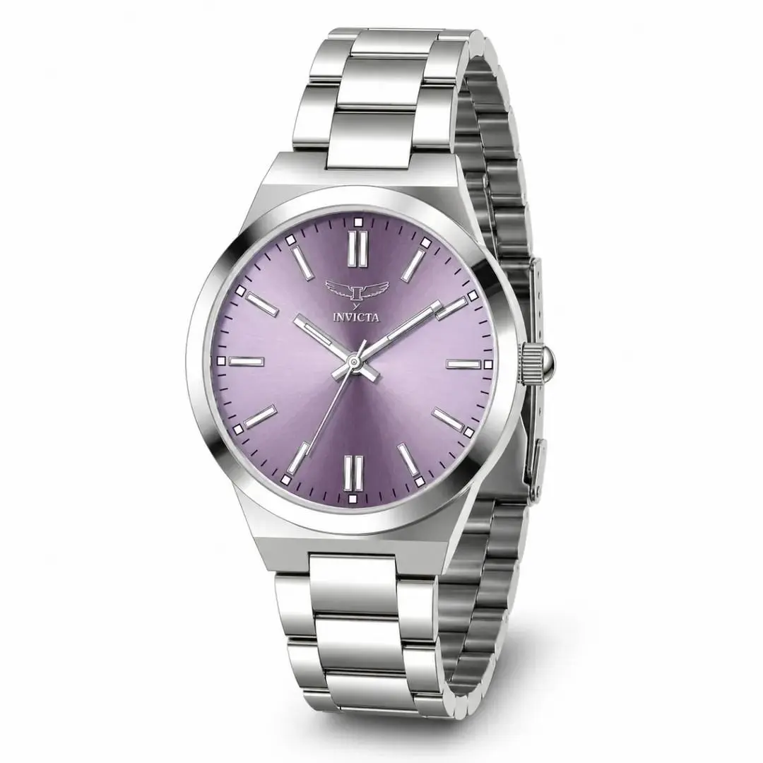 Invicta 69058 Womens Purple Dial Stands Out. Smooth Silver Bezel and Band. 35mm